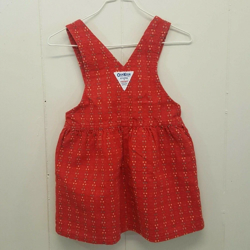 Oshkosh 2T Overall Dress Red Floral Vestbak Vintage USA Cotton Retro Fall Autumn